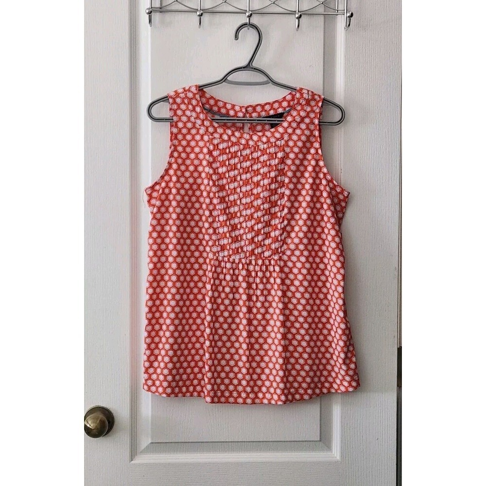 Tommy Hilfiger Women's Sleeveless‎ Blouse Orange White Polka Dot Hexagon Size M